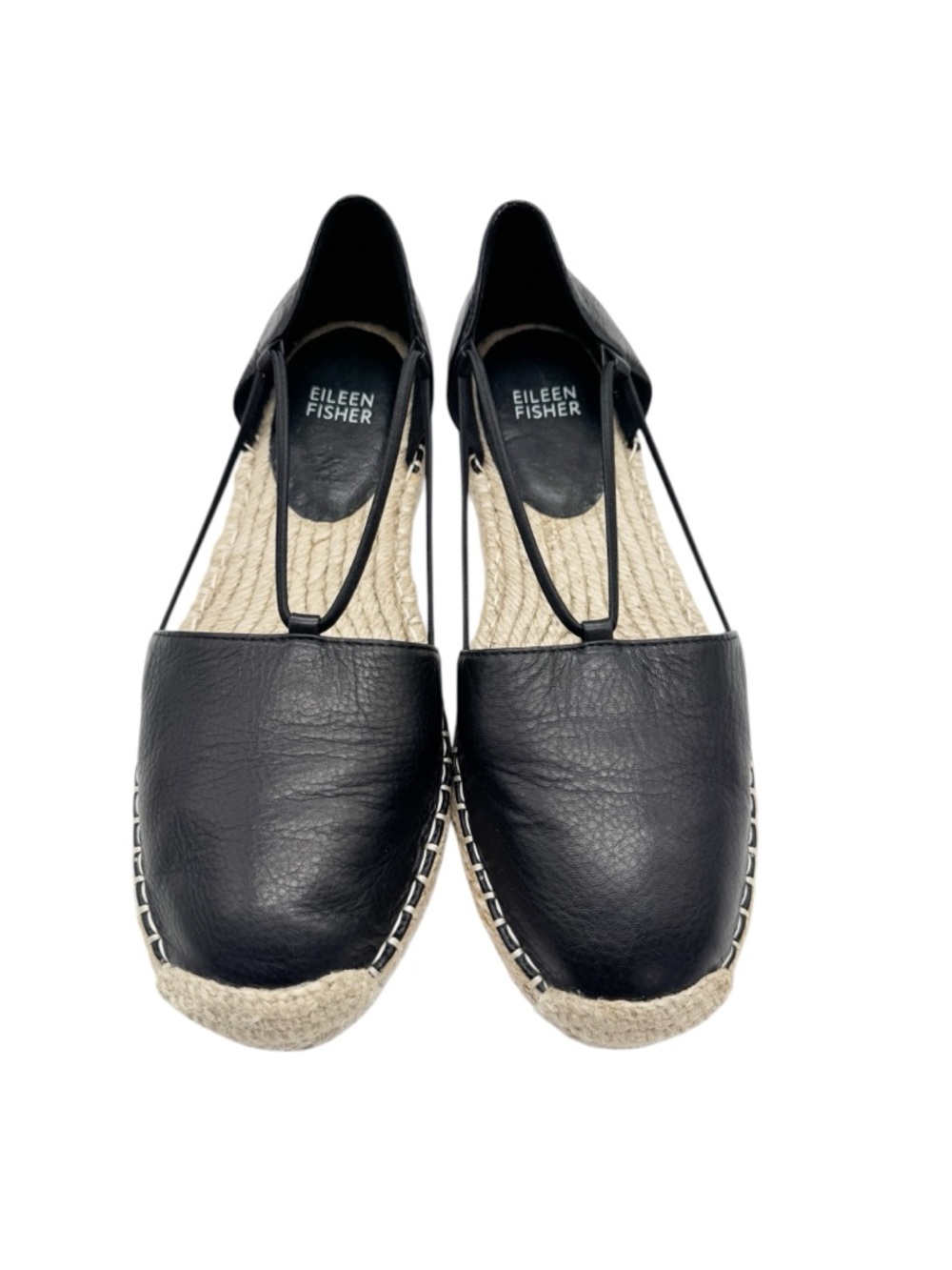 Eileen Fisher Lee Espadrille Flats Black Leather Slip-On Mimimalist Shoes Sz 7 - Picture 8 of 16